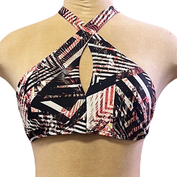 Express Bikini Top Swim Black Abstract Geometric Swimsuit XS New - Picture 1 of 5